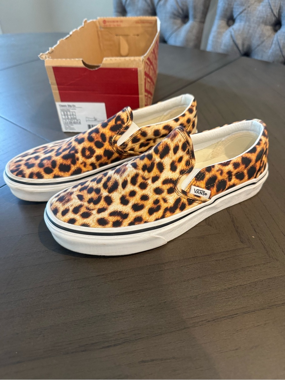 Vans Women’s Slip-On Sneakers in Leopard Print White and Black